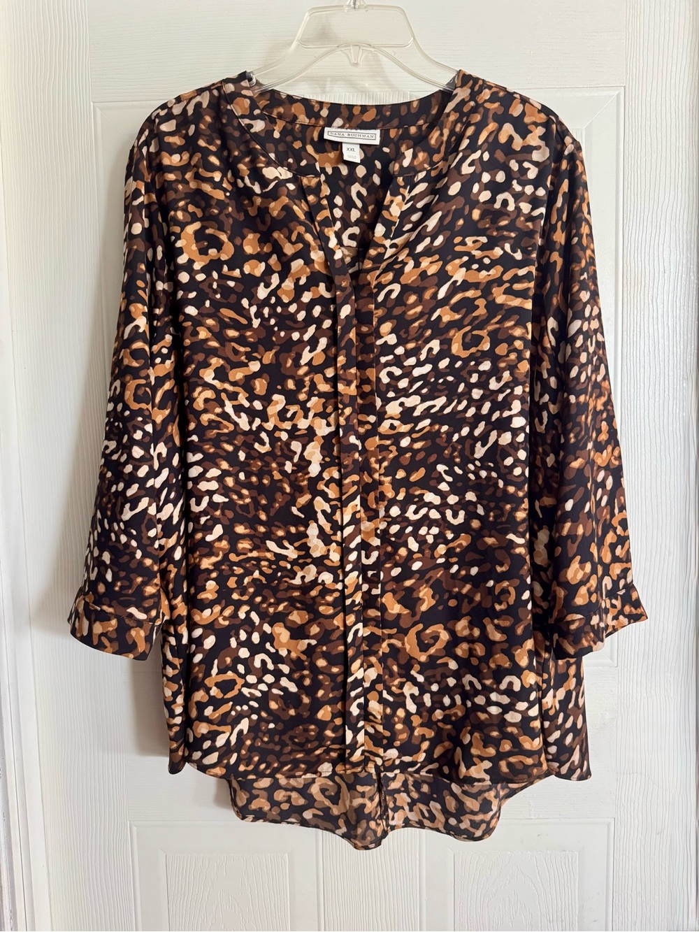 Dana Buchman Brown Leopard Cheetah Animal Print V-Neck Blouse XXL